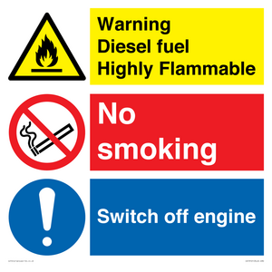 Warning diesel fuel Highly Flammable no smoking switch engine off